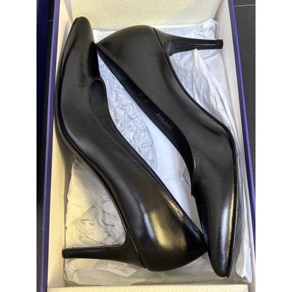 Stuart Weitzman Black Leather Pointed Toe Pumps Heels Size 7 - Picture 9 of 11